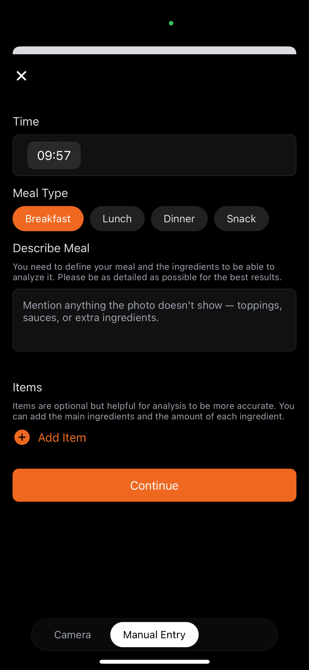 Log a meal in seconds