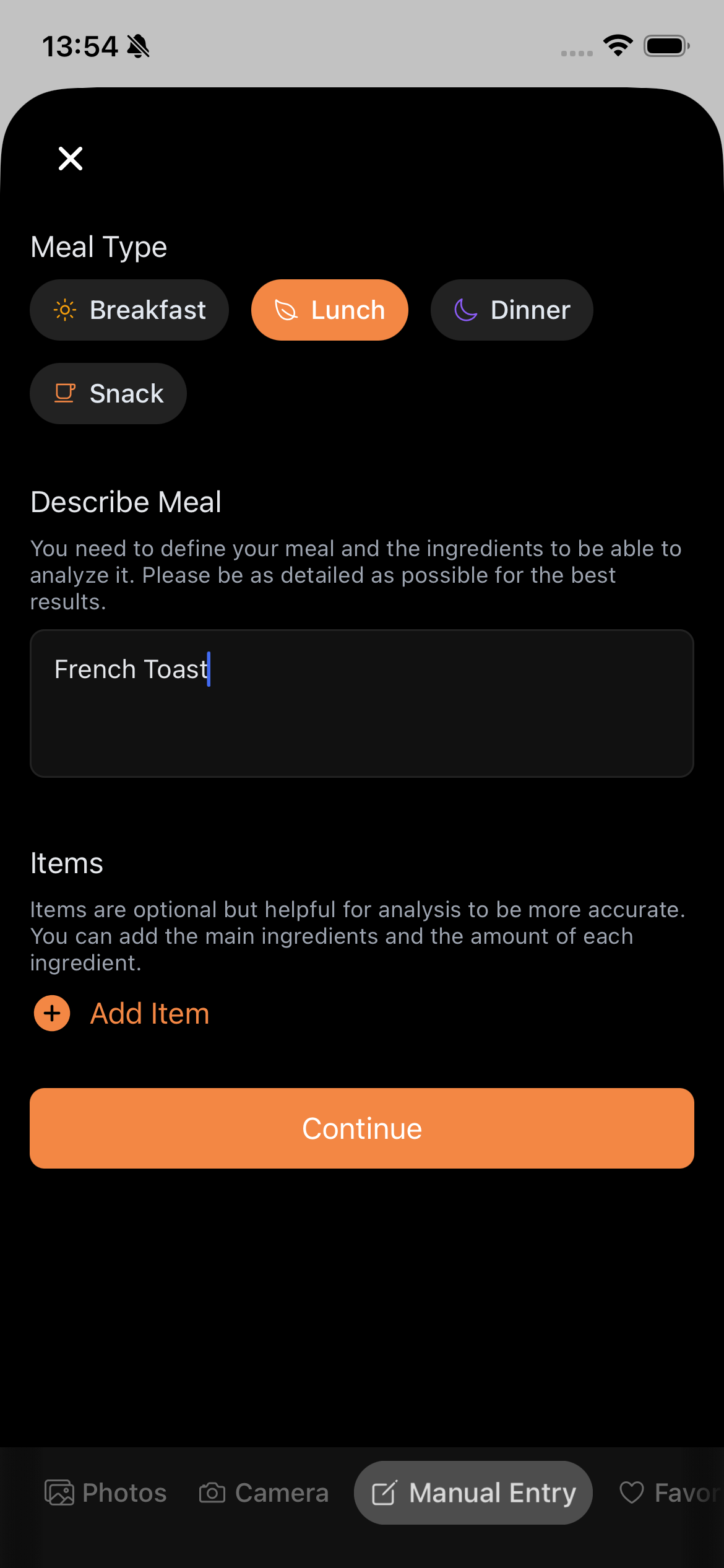 Text-based meal description